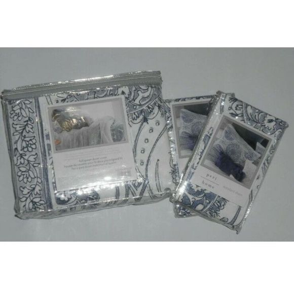 Peri Home Matelasse Medallion Full/Queen Duvet Cover Sham set Dk Blue White - Picture 6 of 12